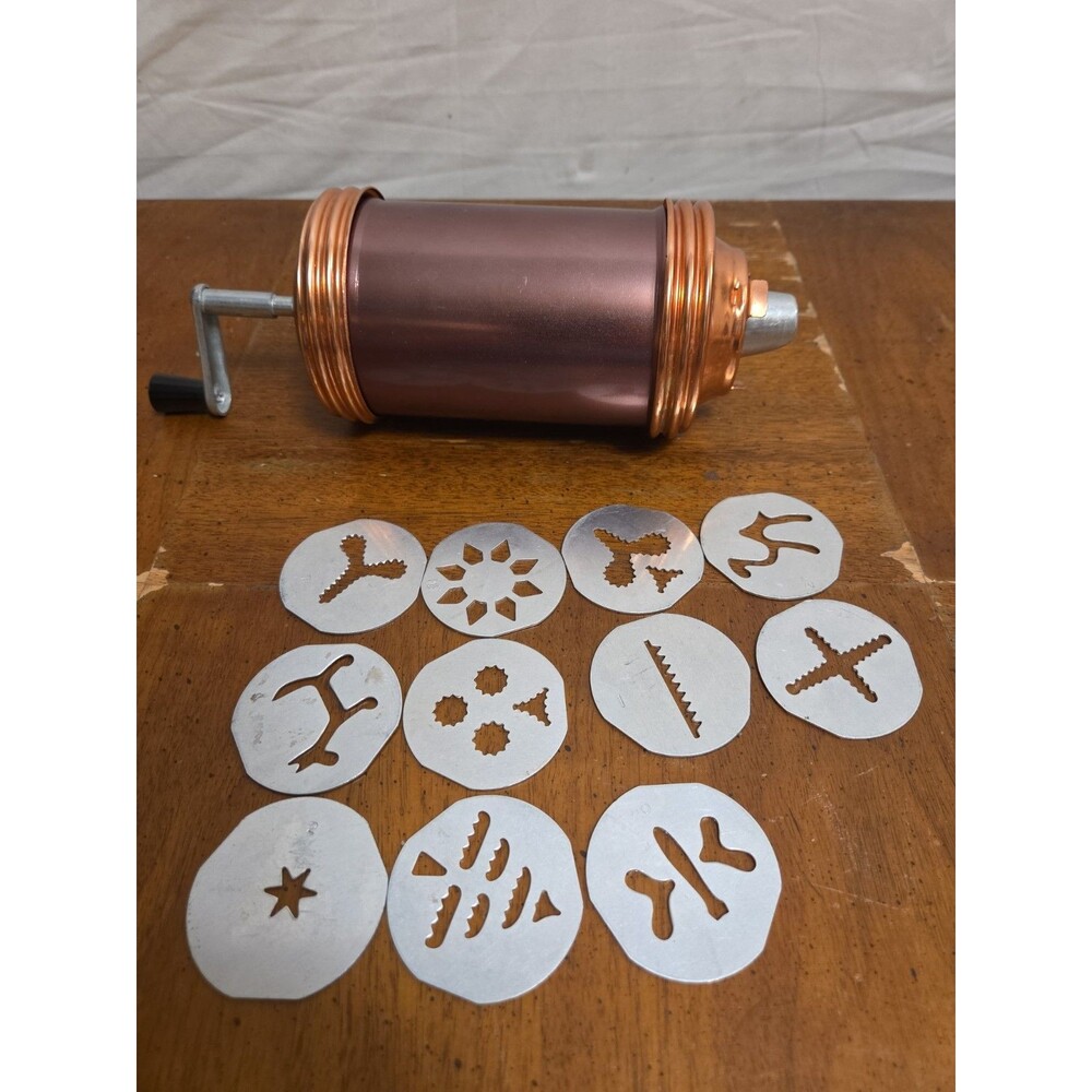Mirro Aluminum Copper Vintage Cookie Press w/ 1 Tip & 11 Discs 1960s Vintage